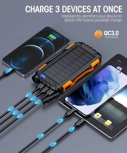 Power-Bank-Solar-Charger - Cargador portátil de 42800 mAh, banco de energía solar, batería externa 5V3.1A Qc 3.0 cargador rápido linterna súper brillante integrada (naranja)